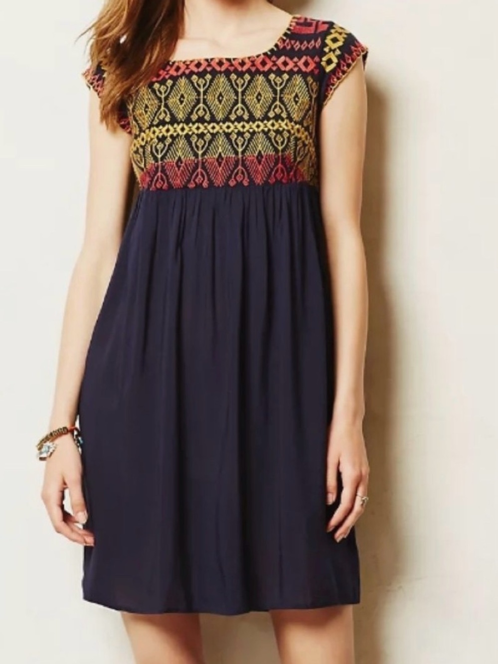 Edme & Esylite Navy Embroidered Dress - Size Medium